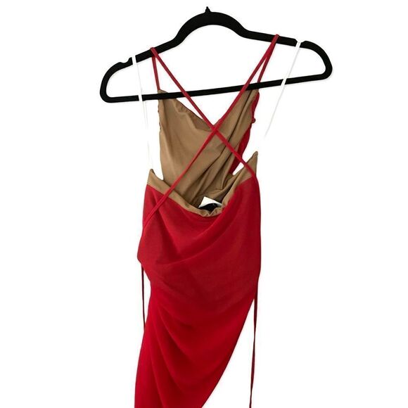 Michael Costello x Revolve Follie Dress red mesh maxi mini gown slip Sz XS NWT - Picture 10 of 16